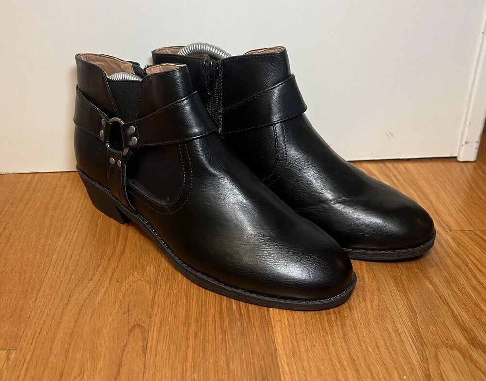 LifeStride Boots Womens Size 8.5 Black Jamboree Ankle Side Zip Booties Harness